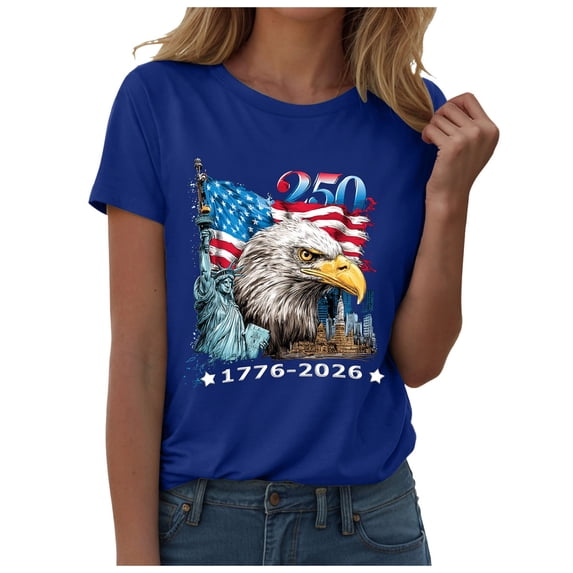 felwors 250 Anniversary USA Shirt for Women 250 Years American Flag Statue of Liberty 250th Anniversary USA Tshirts Patriotic T Shirt (Blue, L)