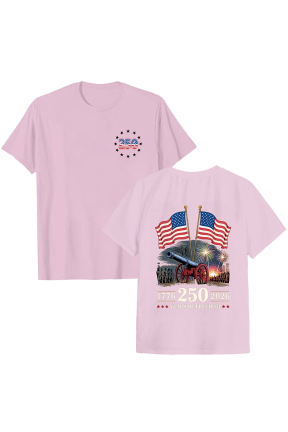 250 Years America Shirt for Women Vintage Happy 250th Birthday USA Shirt Independence Day 1776-2026 Freedom Shirts (Pink, XXL)