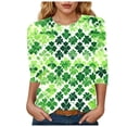 thumbnail image 1 of felwors 3/4 Length Sleeve Women Tops Crew Neck Casual Summer Tunic Tops Loose Fit Shirts Holiday Outfits (Army Green, M), 1 of 5