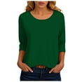 thumbnail image 1 of felwors 3/4 Length Sleeve Womens Tops Casual Loose Fit Crewneck T Shirts Cute Solid Three Quarter Length Tunic Tops Dark Green, XXL, 1 of 6