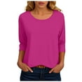 thumbnail image 1 of felwors 3/4 Length Sleeve Womens Tops Casual Loose Fit Crewneck T Shirts Cute Solid Three Quarter Length Tunic Tops Hot Pink, XXXL, 1 of 6