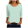 thumbnail image 1 of felwors 3/4 Length Sleeve Womens Tops Casual Loose Fit Crewneck T Shirts Cute Solid Three Quarter Length Tunic Tops Light Blue, XXL, 1 of 6