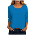 thumbnail image 1 of felwors 3/4 Length Sleeve Womens Tops Casual Loose Fit Crewneck T Shirts Cute Solid Three Quarter Length Tunic Tops Navy, S, 1 of 6