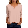 thumbnail image 1 of felwors 3/4 Length Sleeve Womens Tops Dressy Casual V-Neck Puff Sleeve Blouses Business Work Tunic Shirt S-XXL (Light Pink, XXXL), 1 of 7