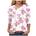 thumbnail image 1 of felwors 3/4 Length Sleeve Womens Tops, Spring Summer Tops Crew Neck Floral Print Workout Shirts for Women Loose Fit (Light Pink, S), 1 of 9
