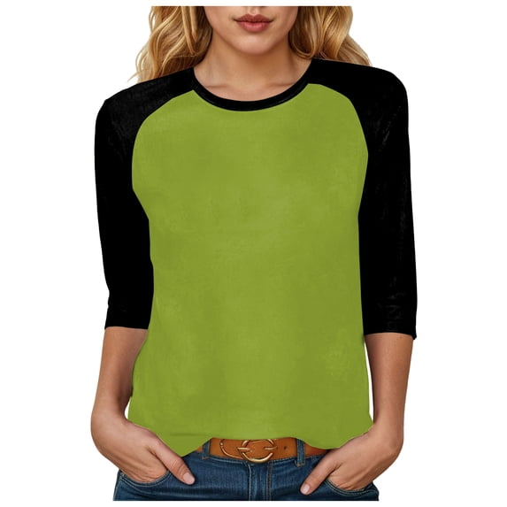 felwors 3/4 Sleeve Tops for Women Workout Shirts Baseball Style Raglan Tshirts Casual Color Block Tees Comfy Steetwear (Green, M)