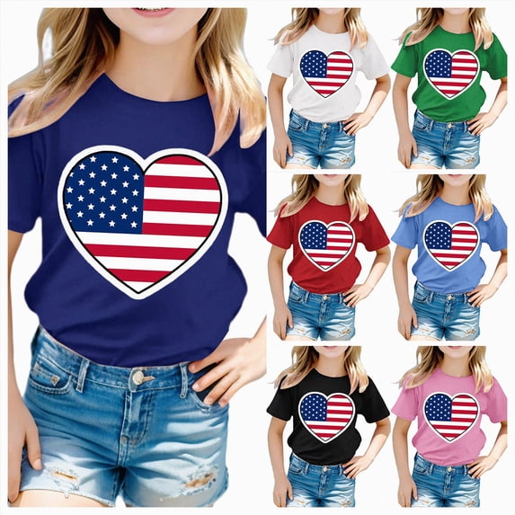 felwors 4th of July Shirt for Toddler Boys Girls Kids, Independence Day USA Flag Red White Blue Tee (10-11 Years,Light Blue)