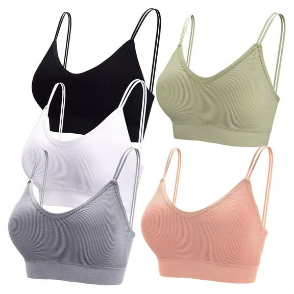 felwors 5 Pcs V Neck Bralettes for Women Padded Bralette with Straps Seamless Bra(Green, L)