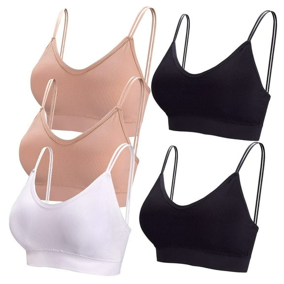 felwors 5 Pcs V Neck Bralettes for Women Padded Bralette with Straps Seamless Bra(Pink, L)