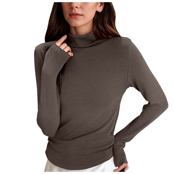 felwors All-in-One Women's Turtleneck Base Layer Soft Thermal Long Sleeve Top for Effortless Fall & Winter Style Coffee, XL