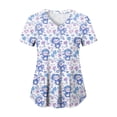 thumbnail image 1 of felwors Animal Scrub Tops Women Cute Cartoon Print Medical Scrub Tops Fun Plus Working Uniform — Dinosaur Dog Cat Alpaca Etc (Blue, XXL), 1 of 4