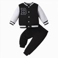 thumbnail image 1 of felwors Baby Boy Clothes Infant Fall Winter Outfits Toddler Boy Varsity BaseBall Jacket Button Down Pants Set (Black,2-3 Years), 1 of 6