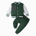 thumbnail image 1 of felwors Baby Boy Clothes Infant Fall Winter Outfits Toddler Boy Varsity BaseBall Jacket Button Down Pants Set (Green,9-12 Months), 1 of 6