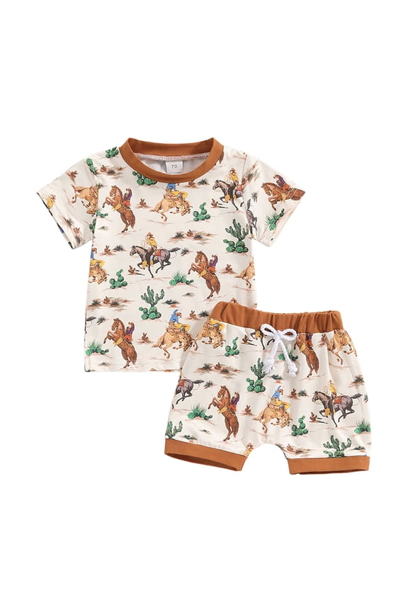 Baby Boy Girl Western Summer Outfits Cow Print Short Sleeve T-Shirt Top and Shorts Set Toddler Country Outfit (2-3 Years,Orange)