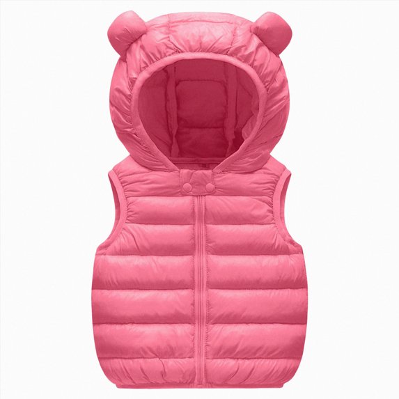 felwors Baby Boys Girls Hooded Puffer Vest Winter Lightweight Sleeveless Bear Ears Zipper Up Jacket Vest Coat Vests Kids (6-12 Months,Hot Pink)