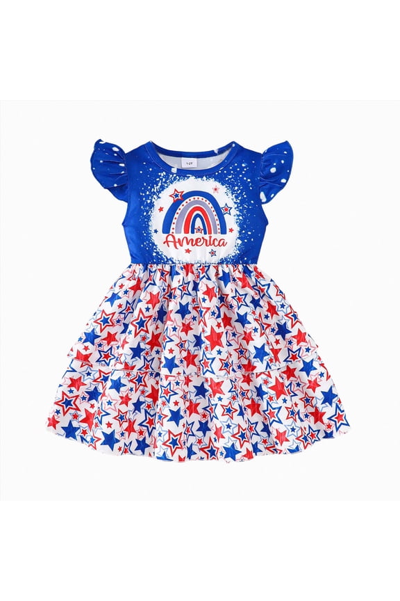 Baby Girls 4th of July Kids American Dresses Toddler Independence Outfits, 5-6 Years, Blue