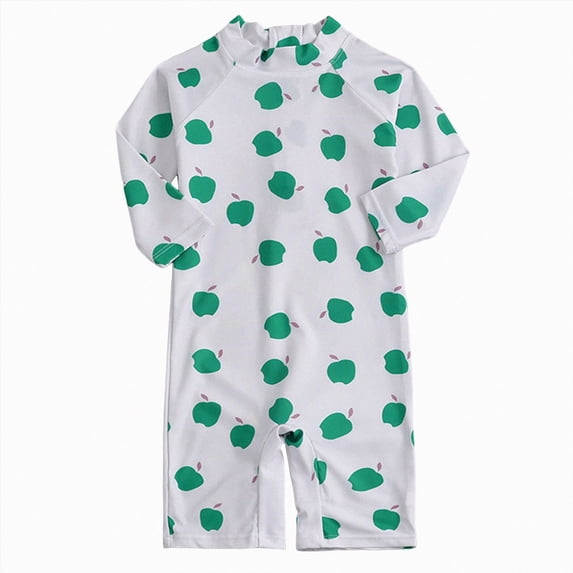 felwors Baby One-Piece Rash-Guard Fruit-Print Long-Sleeve Swimsuit UV-Protection Bathing-Suit Toddler Swimwear,Green,3-4 Years