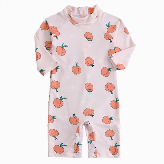 felwors Baby One-Piece Rash-Guard Fruit-Print Long-Sleeve Swimsuit UV-Protection Bathing-Suit Toddler Swimwear,Light Pink,18-24 Months