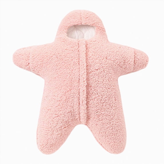 felwors Baby Starfish Onesie, Thick Imitation Fleece Starfish Newborn Romper, Infant Footie Jumpsuit Winter Warm Outfits (Pink,9-12 Months)