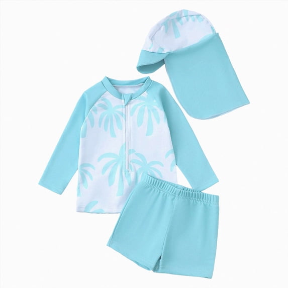 felwors Baby Toddler Boys Swimsuit Infant Girl Swimsuits Bathing Suit Swimwear 3Pcs Set Rash Guard Hat(Light Blue,2-3 Years)