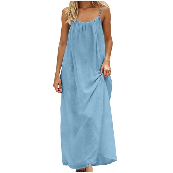 felwors Backless Cami Dress,Womens Summer Casual Sleeveless Backless Maxi Dress for Beach 2026 Vacation Beach Boho Dresses (Sky Blue, XL)