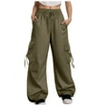 thumbnail image 1 of felwors Baggy Cargo Pants Women Casual High Waisted Parachute Pants Drawstring Loose Hip Hop Wide Leg Pant Y2K AG, XXXXL, 1 of 6