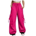 thumbnail image 1 of felwors Baggy Cargo Pants Women Casual High Waisted Parachute Pants Drawstring Loose Hip Hop Wide Leg Pant Y2K Hot Pink, XXXXXL, 1 of 6