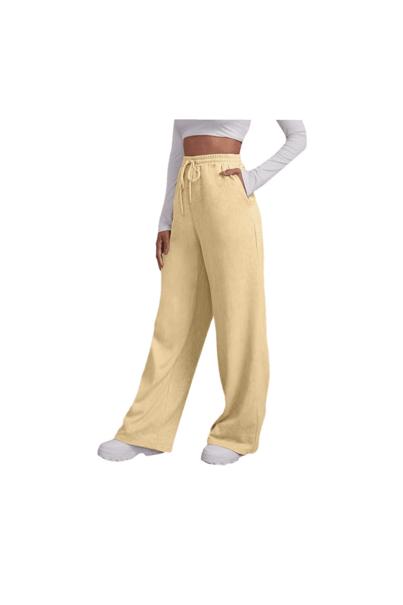 Baggy Wide Leg Sweatpants for Women Fleece High Waist Joggers with Pockets Lightweight Comfy Drawstring Sweat Pants Khaki, XL