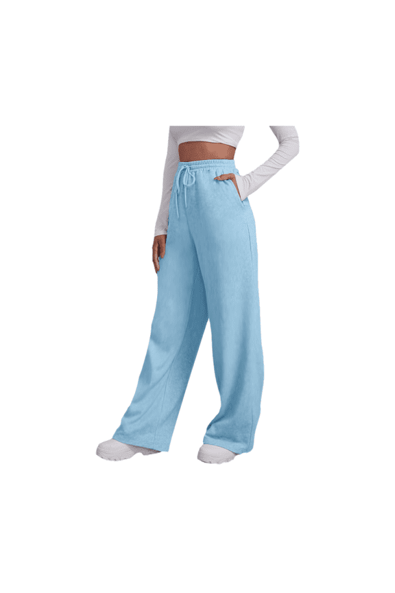 Baggy Wide Leg Sweatpants for Women Fleece High Waist Joggers with Pockets Lightweight Comfy Drawstring Sweat Pants Light Blue, M