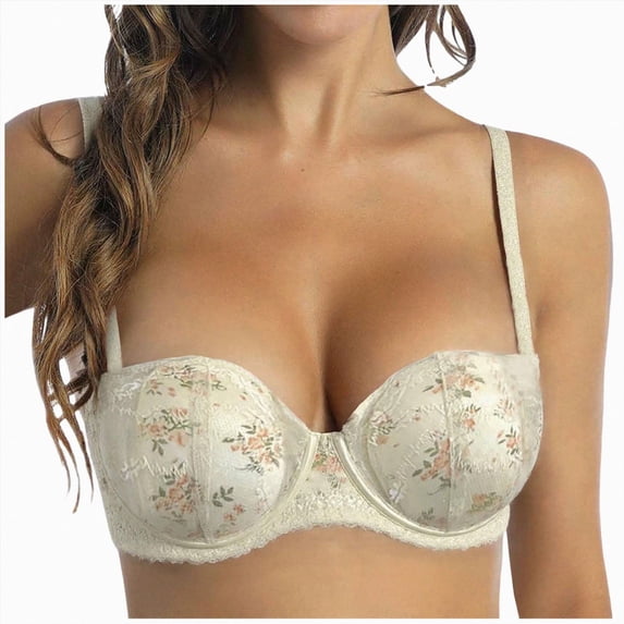 felwors Balconette Bra women Lace Underwire Push Up Padded Low Cut Everyday Bras Beige for Size 34