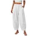 thumbnail image 1 of felwors Barrel Pants Women Cotton Palazzo High Waisted Balloon Pants Summer Casual Beach Boho Wide Leg Baggy Trousers White for Size XXL, 1 of 6