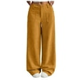 thumbnail image 1 of felwors Barrel Pants for Women High Waisted Corduroy Elastic Waist Trendy Loose Casual Fall Trousers Pants with Pockets Yellow, L, 1 of 5