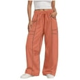 thumbnail image 1 of felwors Barrel Sweatpants Women High Waisted Wide Leg Lounge Pants Casual Fall Drawstring Contrast Patchwork with Pockets Watermelon Red, XL, 1 of 5