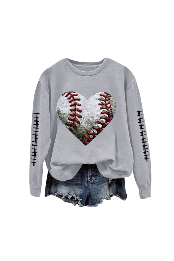 Baseball Sweatshirt for Womens 2025 Long Sleeve Comfy Baseball Shirts Softball Crewneck Graphic Pullover Top Grey, XL