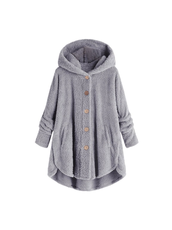 Bed Jackets for Women Plus Size Fuzzy Fleece Coat Cozy Button Hooded Jacket 2025 Trendy Grey, S