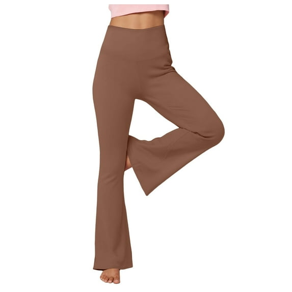 felwors Black Flare Yoga Pants for Women - Soft High Waist Bootcut Leggings Tall & Long Bootleg Pants for Women Brown, XS
