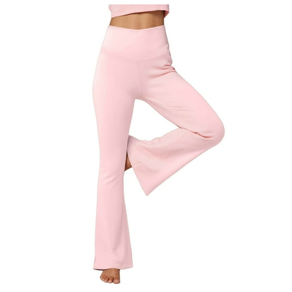 felwors Black Flare Yoga Pants for Women - Soft High Waist Bootcut Leggings Tall & Long Bootleg Pants for Women Light Pink, L