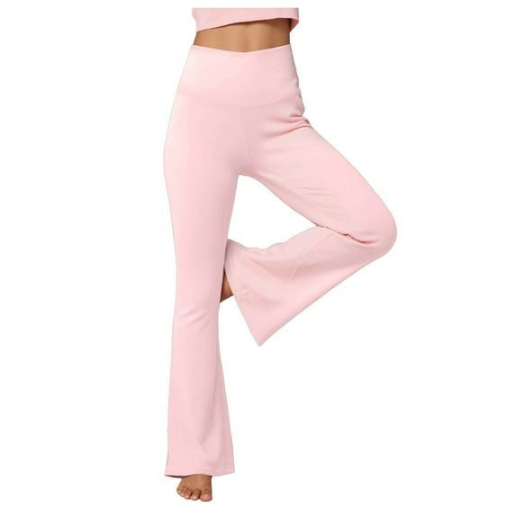 felwors Black Flare Yoga Pants for Women - Soft High Waist Bootcut Leggings Tall & Long Bootleg Pants for Women Light Pink, M