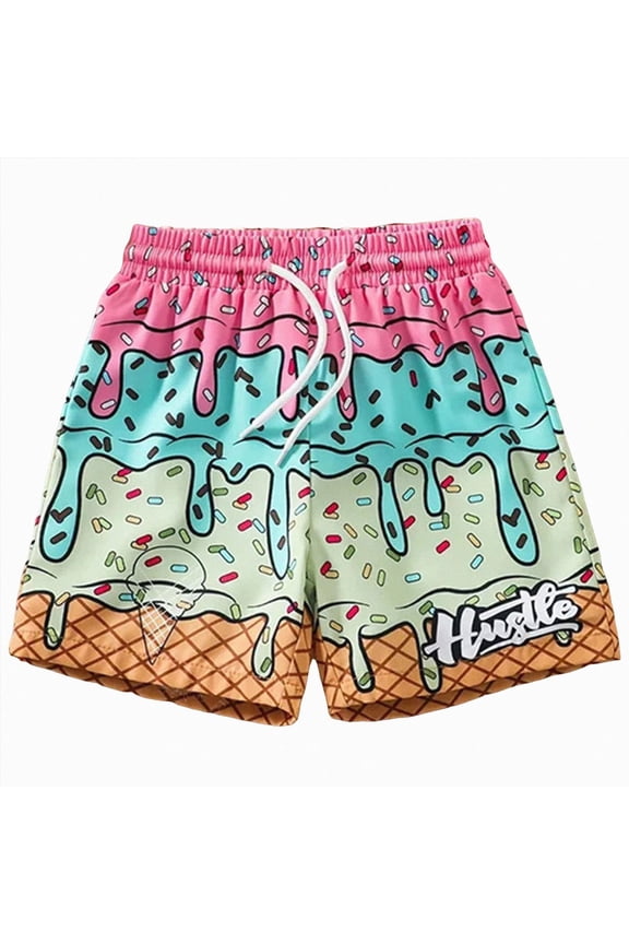 Boy Swim Trunks Boy's Fashion Ice Cream Drawstring Waist Summer Swim Trunks Shorts (3-4 Years,Pink)
