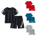 thumbnail image 1 of felwors Boys' 2 Piece Casual Sports Set Kids Soft Short Sleeve Top And Shorts Tracksuit Sets Summer Outfits Size 3-13 Years (3-4 Years, Black), 1 of 4