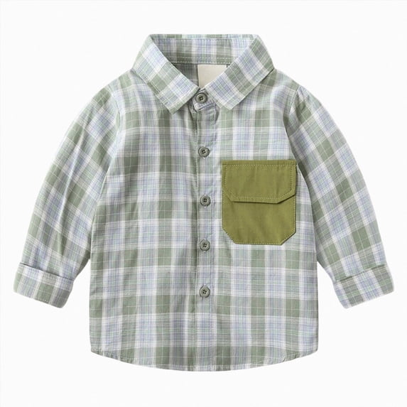 felwors Boys Flannel Shirts Button Down Long Sleeve Shirts | Soft lightweight fabric, skin-friendly, fade & shrink resistant, low iron care, perfect for casual wear & active boys (Green,5-6 Years)