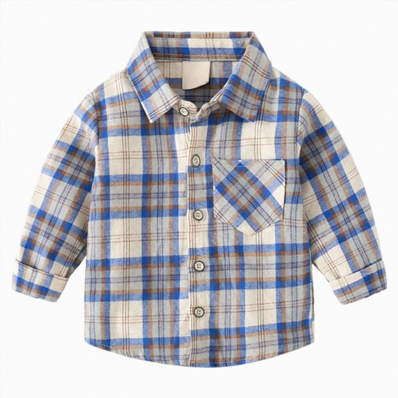 felwors Boys Flannel Shirts Long Sleeve Button Down Plaid Shirt | Fall, Holiday, Picture Day, Collared, Kids Button Up (Blue,3-4 Years)
