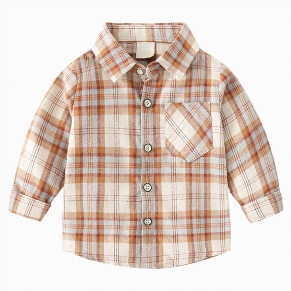 felwors Boys Flannel Shirts Long Sleeve Button Down Plaid Shirt | Fall, Holiday, Picture Day, Collared, Kids Button Up (Orange,3-4 Years)