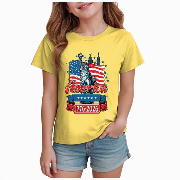felwors Boys Girls 250 Years Tees Comfortable Printed Short Sleeved Tops 1776-2026 USA Flag T-Shirt (13-14 Years)