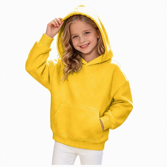 felwors Boys Girls Hoodie Pullover Sweatshirt | All-Season Layering, Bright Colors, School & Everyday, Easy Care (Yellow,11-12 Years)
