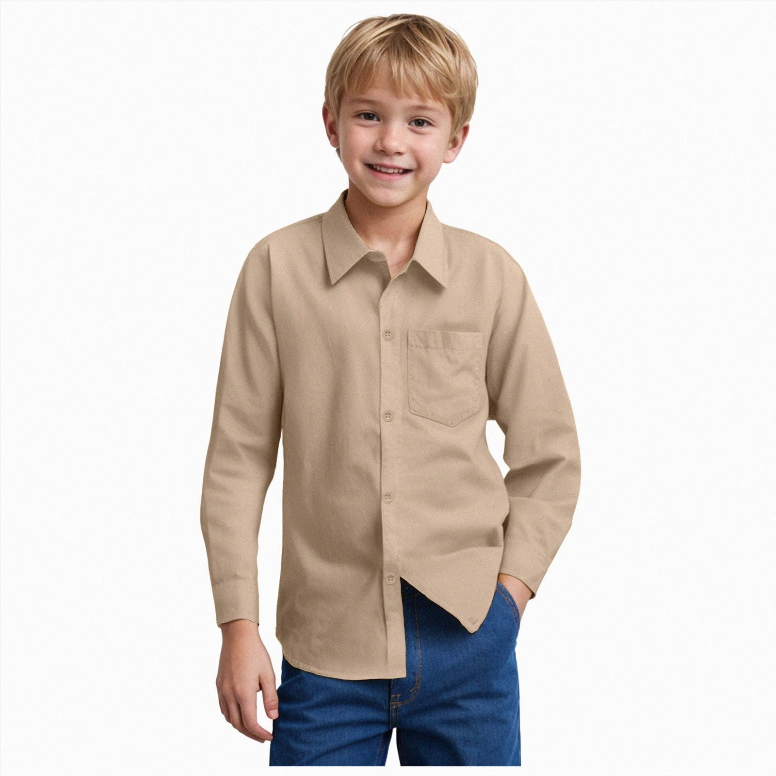 felwors Boys’ Long Sleeve Dress Shirt Solid Button Down Uniform Uniform ...