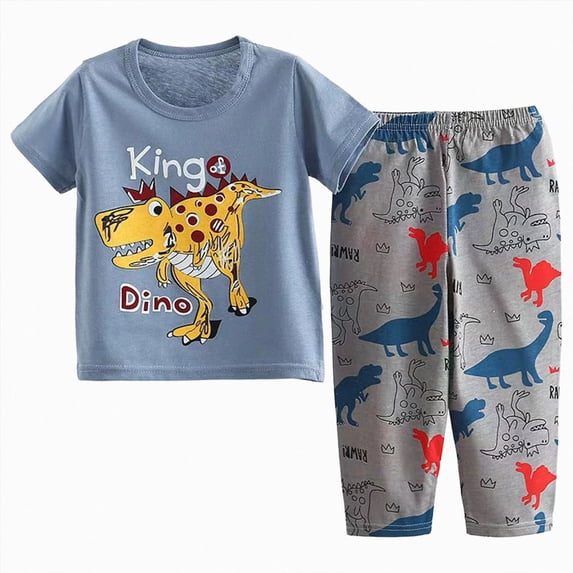 felwors Boys Pajama 2Piece Short Sleeve Tops Pants PJs Summer Sleepwear for Kids(Z03-Navy,9-10 Years)