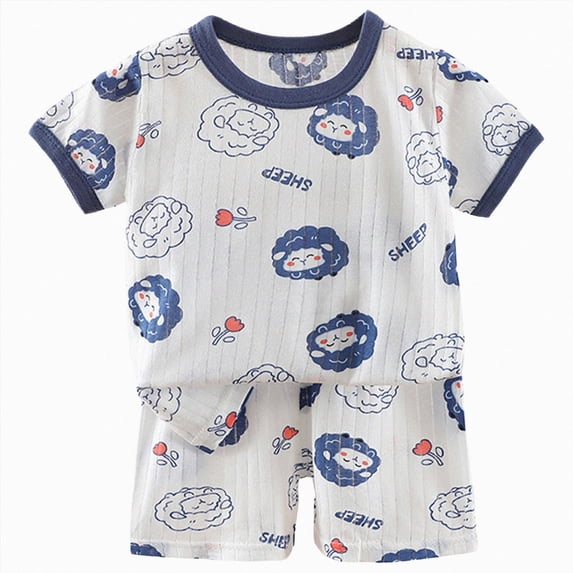 felwors Boys Pajama Toddler Pajamas Baby Girl Boy Pajamas Summer Short Sleeve Kids Clothes Snug Fit Pjs Set 2 Piece(Z01-Blue,6-12 Months)