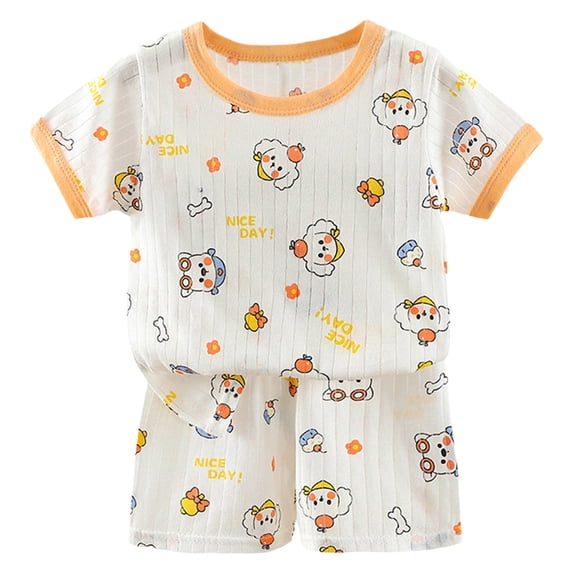 felwors Boys Pajamas Cotton Baby Short Sleeve Pajama Sets, Toddler Boy Girl 2-Piece Sleepwear (3-4 Years,Light Yellow)