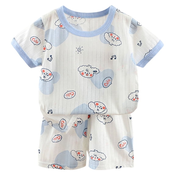 felwors Boys Pajamas Cotton Baby Short Sleeve Pajama Sets, Toddler Boy Girl 2-Piece Sleepwear (6-12 Months,Sky Blue)